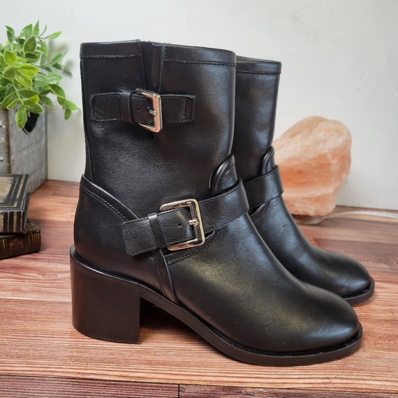 Aquatalia Billina Combo Moto Women's Black leather ankle boots - Picture 2 of 11